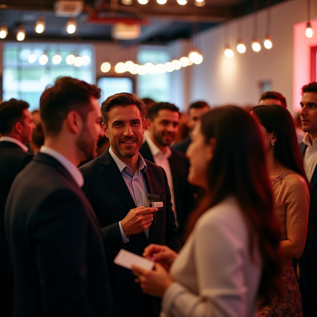 Personas haciendo networking en un evento corporativo.